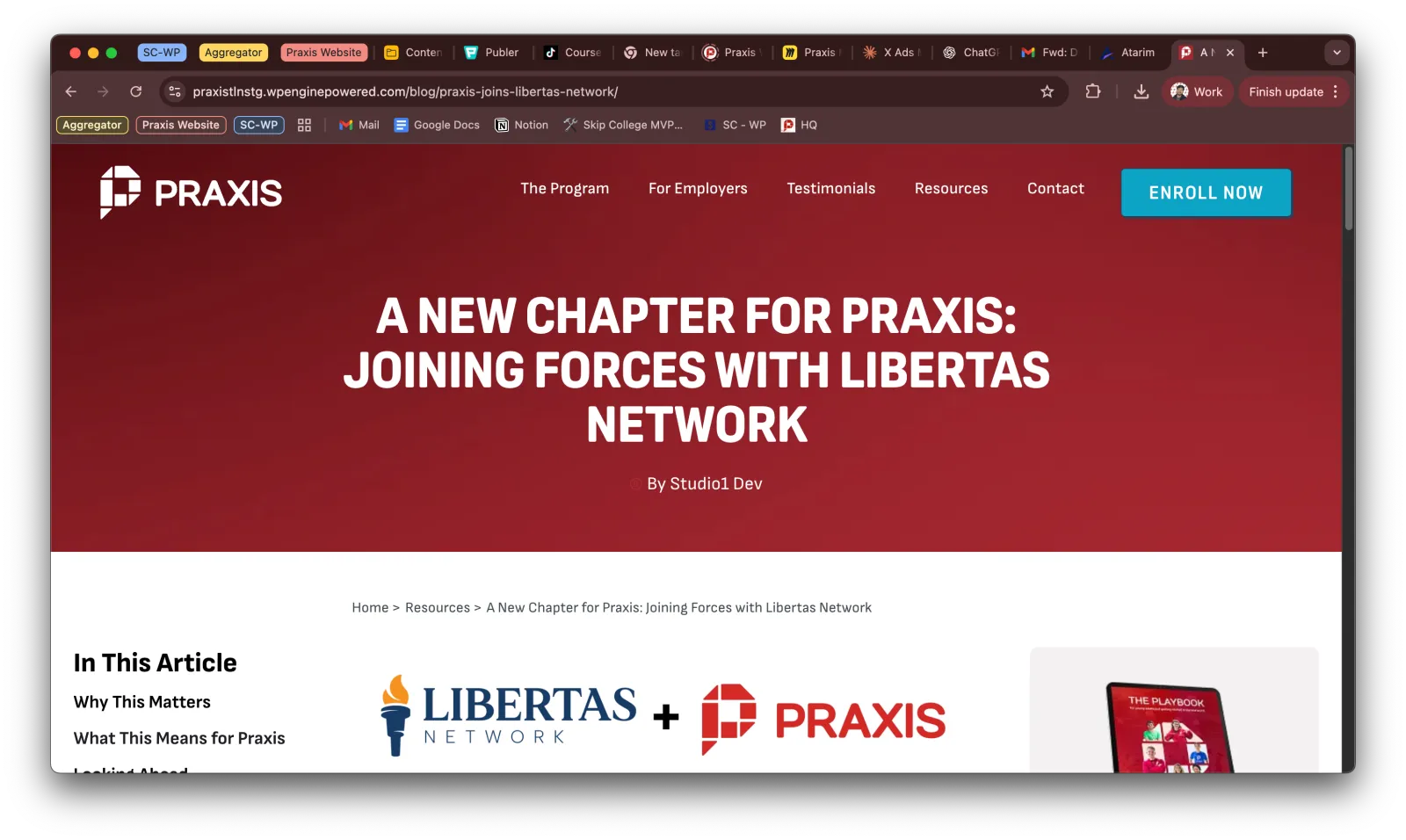 Praxis announcement that it had joined the Libertas Network, the acquisition Waris Hussain onboarded into as growth marketer