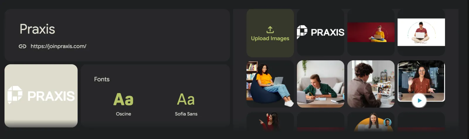 Waris Hussain extracting the Praxis brand colors and typography from the live site, the company having no brand guide at the time