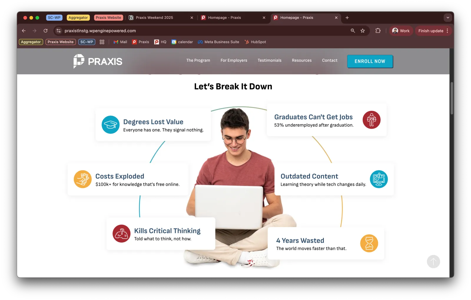 The same Praxis section rebuilt cleanly on desktop by Waris Hussain
