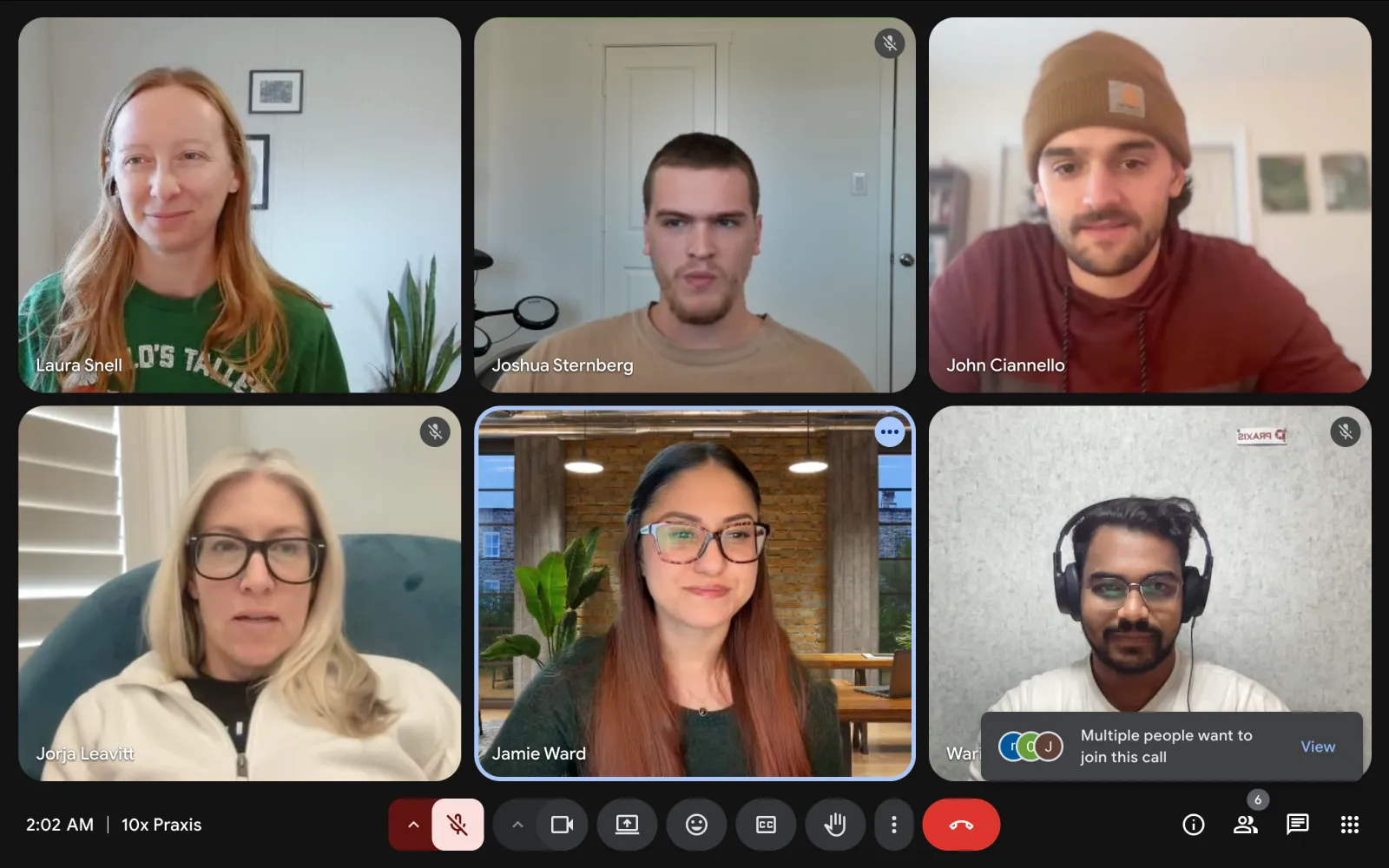 The Praxis marketing and leadership team on a call with Waris Hussain